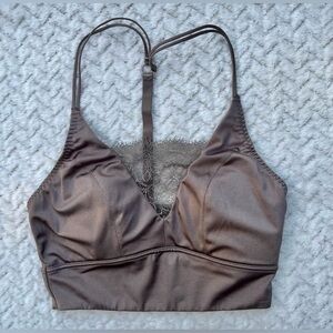 Daytrip Bralette Elegant Satin Lace Trim Lightly Lined Wireless XS Mocha
